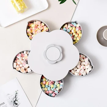 

Creative Fruit Boxes Wedding Candy Plates Dry Fruit Roasted Seeds And Lazy Flowers Rotary Candy Tray-Gray