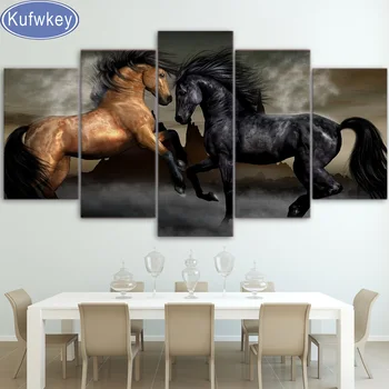

5 piece,Full Square 5D DIY Diamond Painting black brown horse art Diamond Embroidery,Cross Stitch,Mosaic,sticker,home decoration