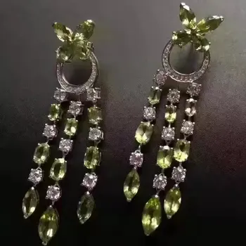 価格 ナチュラルカンラン石ドロップイヤリング925シルバー天然ペリドット宝石用原石のイヤリング女性ファッション豪華な房ドロップイヤリング用パーティー