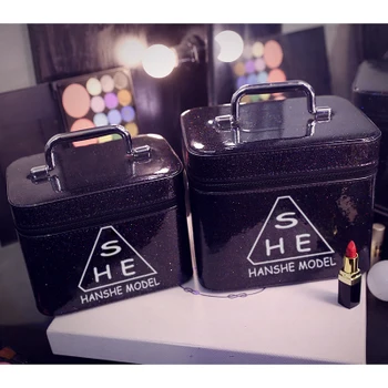 

Good quality fashion style box shape ladies handbag Cosmetic bag Makeup box