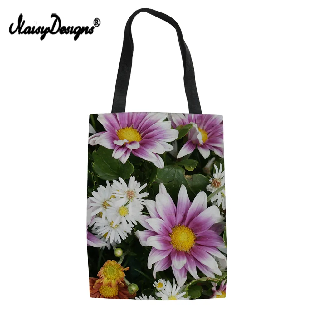 

NoisyDesigns Women Shopping Bag White Chrysanthemum Print Canvas Large Girls Reusable Portable Bags Pouch Eco Friendly Products