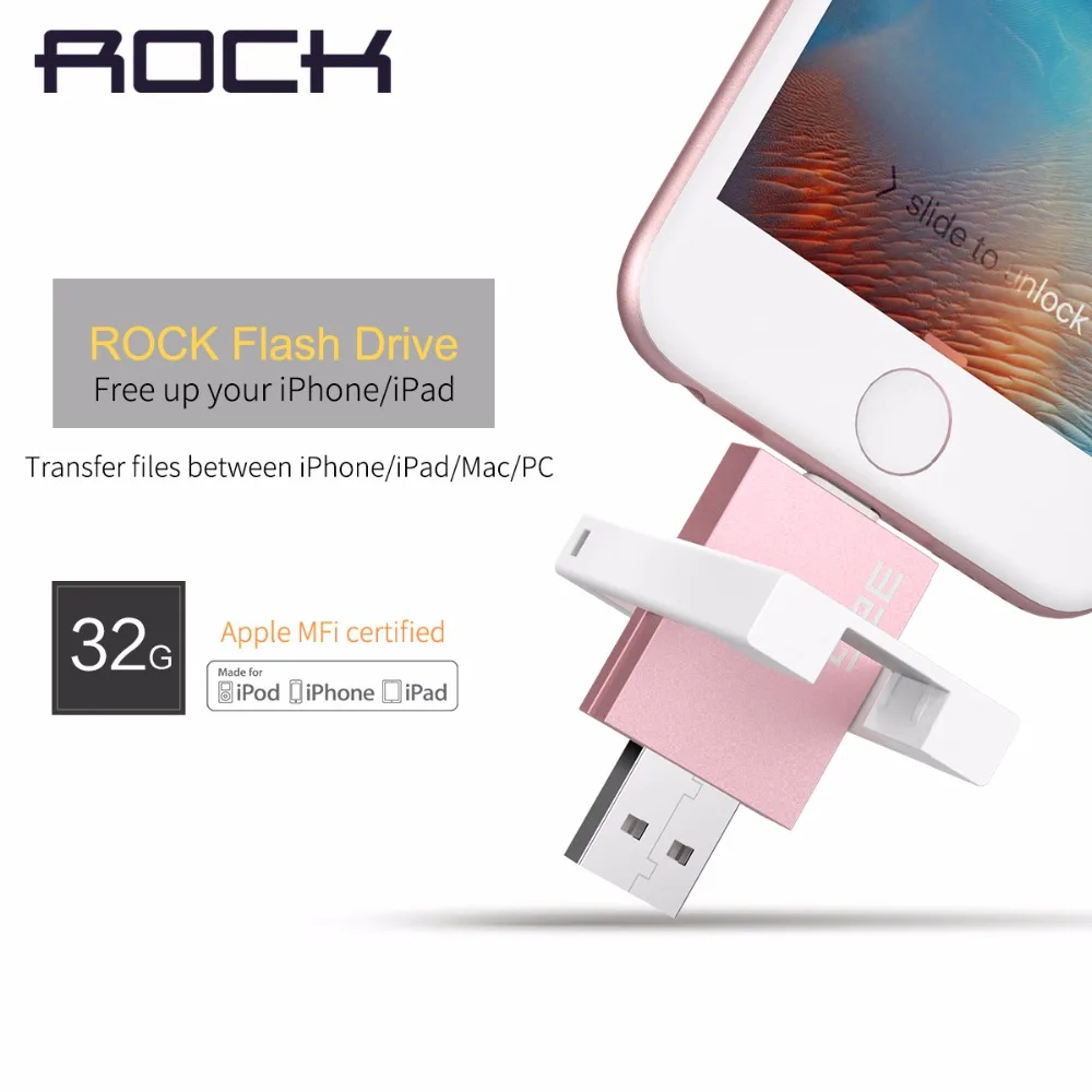 

ROCK 32GB Flash Drive MFI Certified Memory Card for iPhone/iPad/iPod/MAC/Windows PC Magnetic Storage External memory card