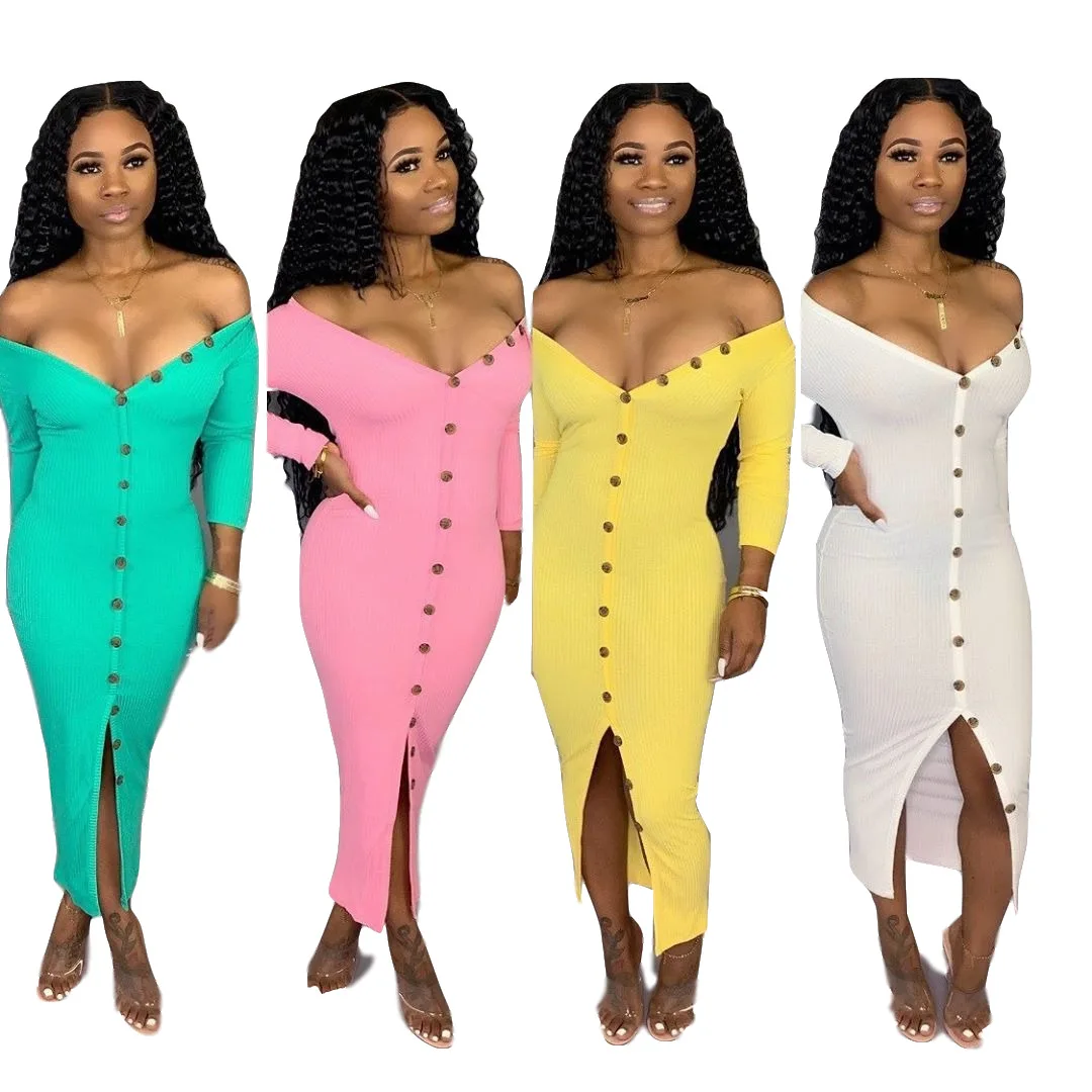 

HAOYUAN Sexy Knitted Bodycon Dresses Women Vestidos Off Shoulder Long Sleeve Club Party Dress 2019 Autumn Winter Long Maxi Dress
