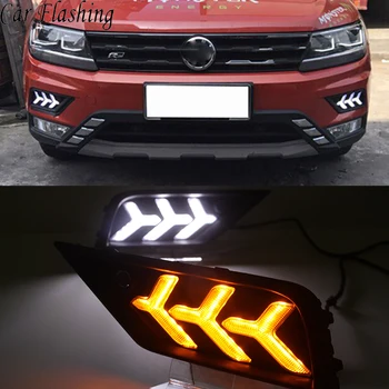 

Car Flashing 2Pcs Car LED Daytime Running Light For Volkswagen VW Tiguan 2017 2018 2019 DRL with Yellow signal Foglamp