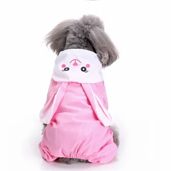 

New Polyester Pet Raincoat Four Feet Double-deck Waterproof White Rabbit Pattern Dog Raincoat for Small/Medium Dog Pet Supplies