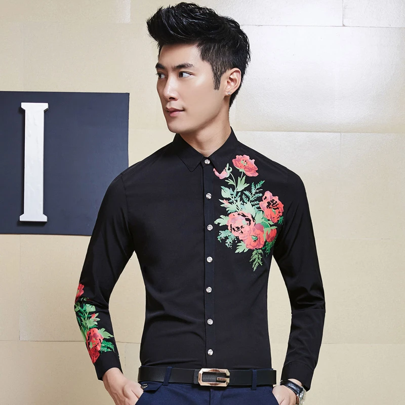Men S Smart Funky Wildflower Pattern Dress Shirts Slim Fit Casual Business Shirt Shirt Jacket Shirt Spidermanshirt Tommy Aliexpress