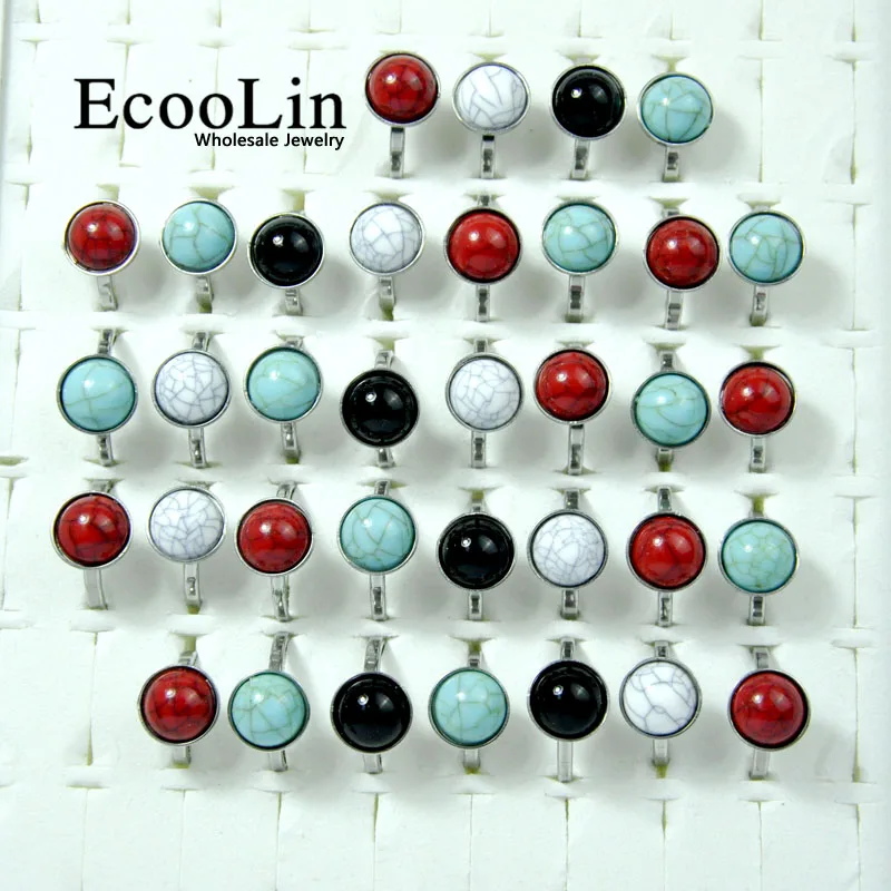 

150Pcs EcooLin Brand Fashion Turquoisee Stone Cobblestone Stainless Steel Rings For Women Jewelry Lots Bulk LR4030