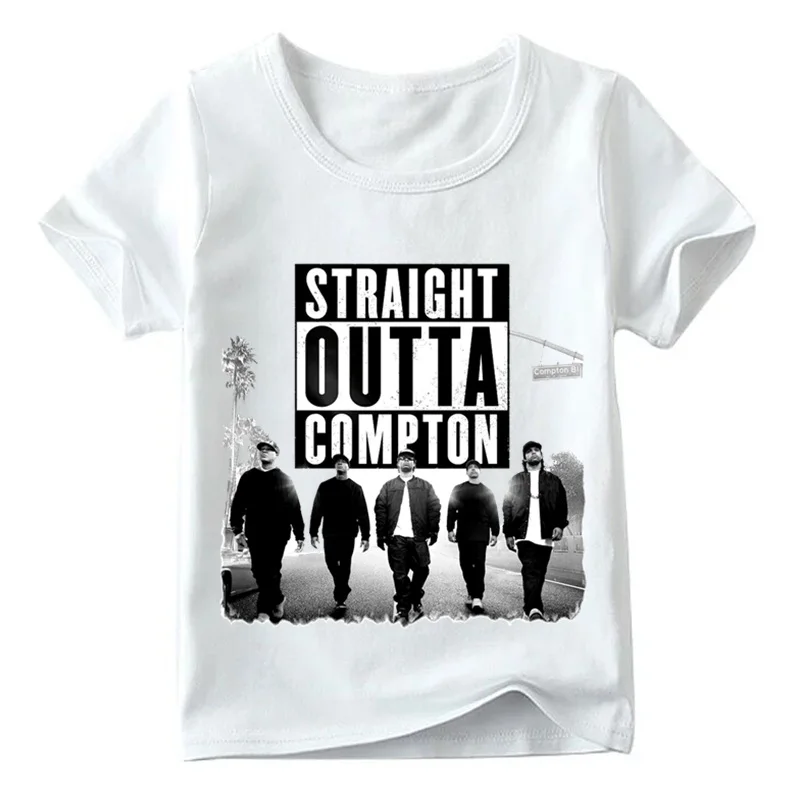 Детская футболка NWA Straight Outta Compton летние топы с короткими рукавами в стиле хип-хоп для маленьких мальчиков и девочек, детская повседневная футболка HKP558 - Цвет: White G