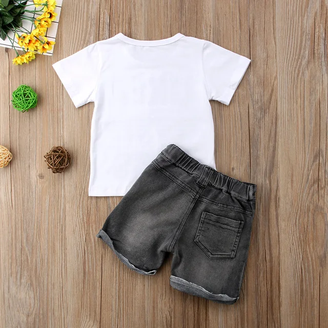 2PCS Toddler Kids Boy Clothes Summer Short Sleeve Cotton T-shirt Tops+Denim Shorts Jean Outfit Kids Clothing Set 1-6Y 6