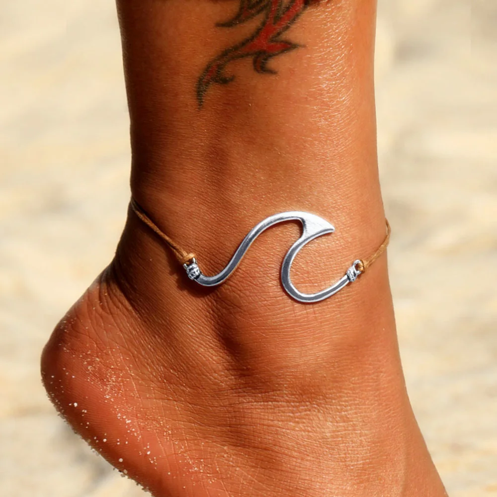 

Bohemian Silver Wave Anklets For Women Vintage Handmade Weave Rope Anklet Bracelet on Leg Summer Beach Ocean Foot Jewelry 2019