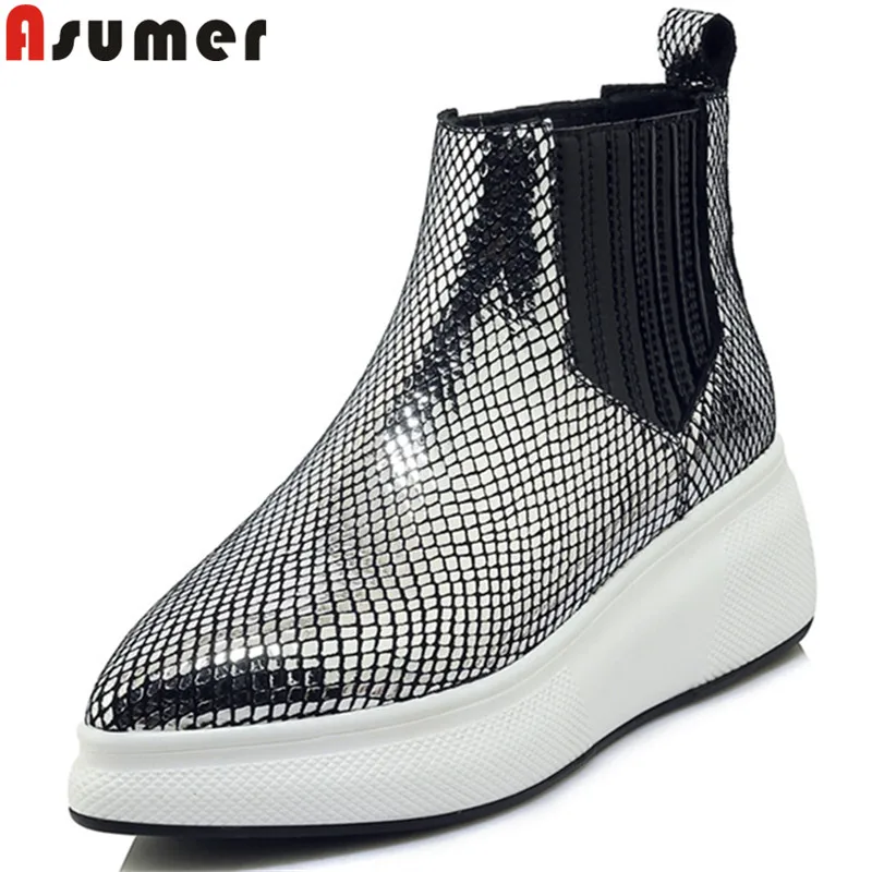 

ASUMER 2018 fashion new autumn winter boots pointed toe ankle boots for women flat with platform genuine leather boots ladies