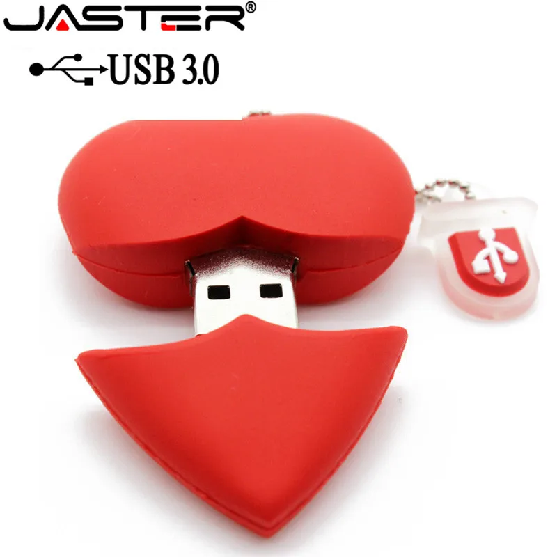 JASTER USB 3,0, красный usb флеш-накопитель в форме сердца, 4 ГБ/8 ГБ/16 ГБ/32 ГБ/64 ГБ, красивая карта памяти, прекрасный подарок для девочки