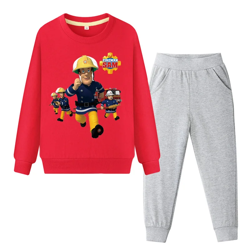 Boys Fireman Sam Costume Tracksuits Girls Sports Full Sleeve Pullover Coat+Pant Clothing Sets Children Clothes Set Kids WL088 (5)