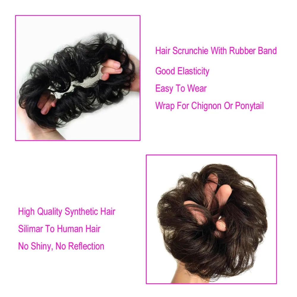 SNOILITE Curly Heat Resistant Synthetic Hair pieces Colors Women Chignon with Rubber Band Hair Extension Updo Donut Hairpieces