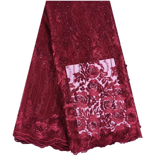 Розовая африканская кружевная ткань с вышивкой в нигерийском стиле для свадьбы высокого качества французский Тюль кружевная ткань с камнями цветы 1373 - Цвет: As Picture