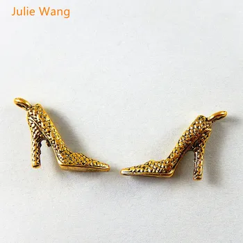 

Julie Wang 20PCs 2017 Antique Gold High-heeled shoes Fit Pendants Bracelet Charms Necklace Handmade Fashion Jewelry Accessory