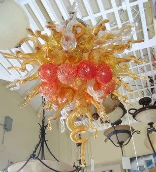 

Restaurant Decor Amber And orange Color Chihuly Style Murano Glass LED Handmade Blown GLass Chandelier light Fixture