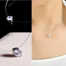 Silver color Dazzling Zircon Pendants Necklace Transparent Invisible Fishing Line Clavicle Chain Pendant Necklace Jewelry