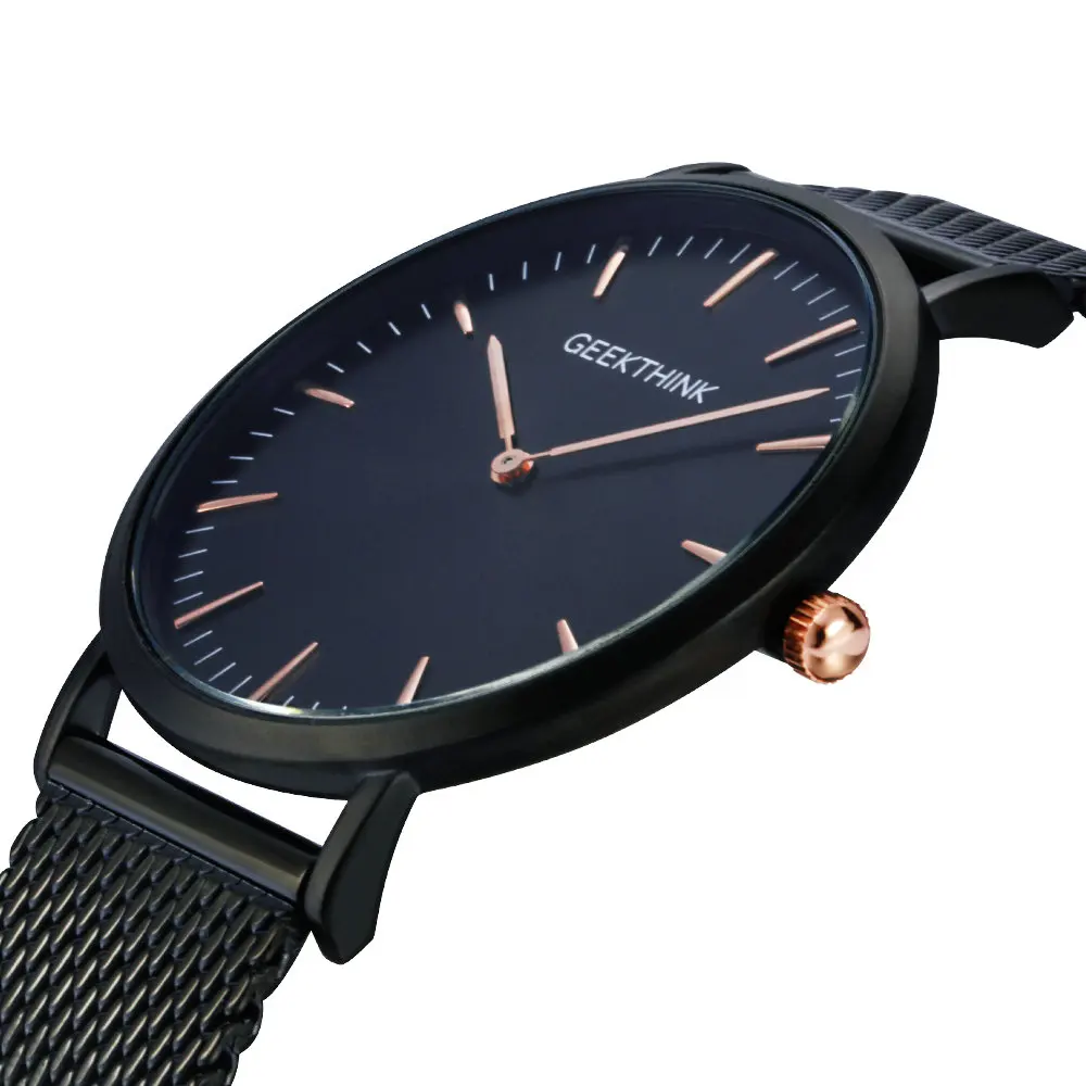 GEEKTHINK Топ люксовый бренд кварцевые часы мужские черные повседневные Япония Movt из нержавеющей стали с сетчатым ремешком ультра тонкие мужские часы - Цвет: BBRG