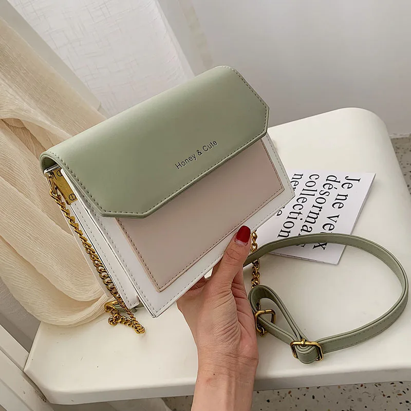 

Contrast color PU Leather Crossbody Bags For Women 2019 Belt Design Shoulder Messenger Bag Ladies Mini Purses and Handbags