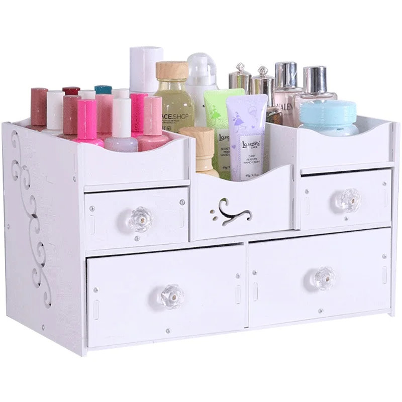 

Cosmetic Storage Box for Washing Table, Dressing Table Storage Rack, WPC Board Bathroom Shelf