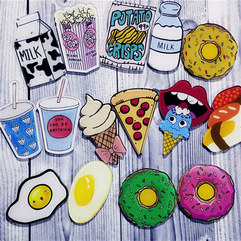 1-PCS-Free-Shipping-Cartoon-Acrylic-Brooch-Donuts-Pizza-Badges-Decoration-Pins-Brooches-Clothing-Backpack-Accessories
