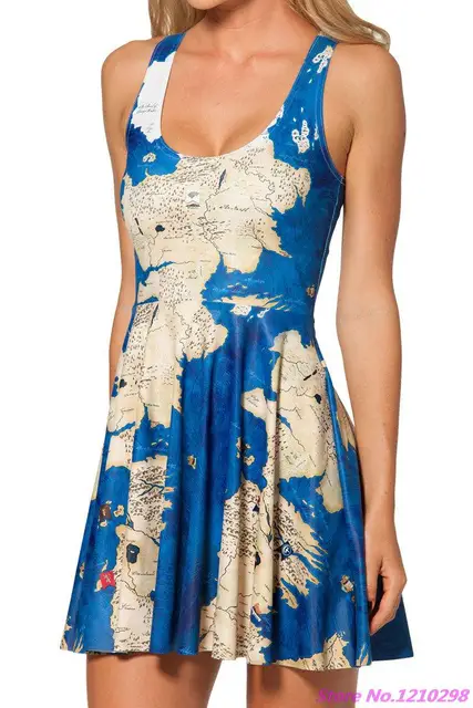 New Marauders Map Printed Skater Dress Sexy Ladies Retro World Map Sleeveless Pleated Reversible Dress Women Sundress Vintage