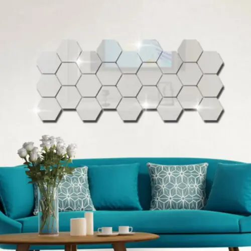 

12Pcs Acrylic Mirror Effect Tile Wall Sticker Room Decor Stick Art Bathroom DIY
