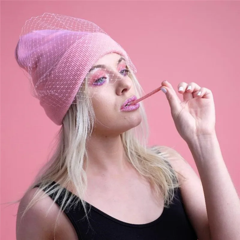 

European Style Fashion Veil Hat Women Winter Warm Hat Crochet Knit veil yarn wool cap 2019 Retro Girls Skullies Beanie Cap #40