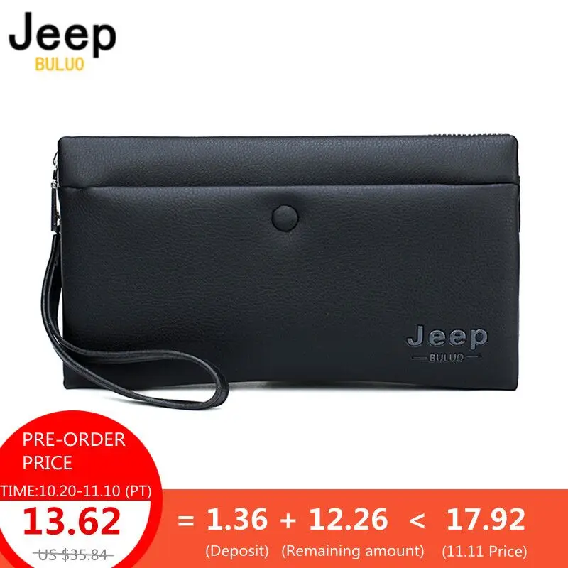 

JEEP BULUO Men's Handbag Day Clutches Bags Luxury Brand High Quality Spilt Leather Long Large Wallets Hand bag Male For Phone