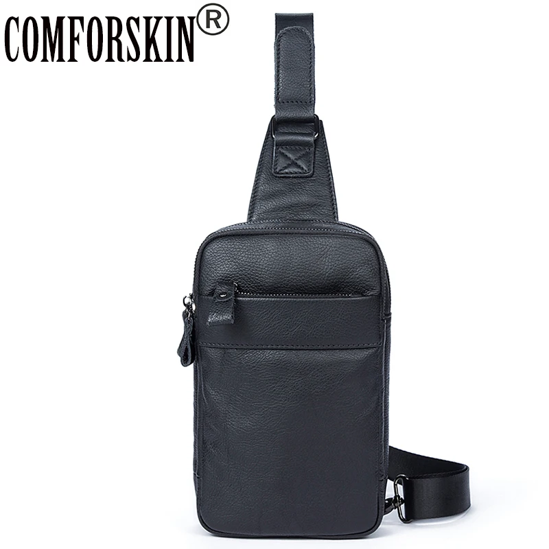 

COMFORSKIN New Arrivals Cowhide Leather Chest Bag 2018 Bolsa Masculina Hot Brand Fashion Style Men's Messenger Bags Chest Pack