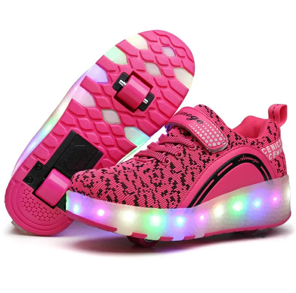 Два колеса светящиеся кроссовки на колесах светодиодные световой ролик скейт обувь для детей светодиодные туфли для мальчиков и девочек