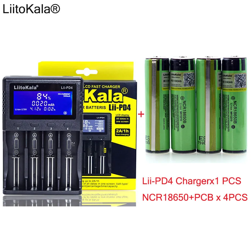 1 шт LiitoKala lii-PD4 lcd 3,7 V 18650 21700 зарядное устройство+ 4 шт защита NCR18650B 3400mAh с PCB 3,7 V батареи