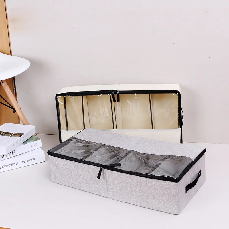  Foldable grid shoe box storage bag thick fabric transparent shoe box dust bed bottom shoe storage b