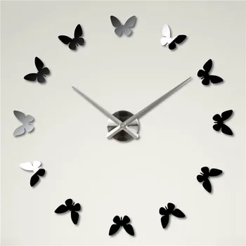 

3D Mirror Butterfly Shape Clock Wall Hanging Frameless Cartoon Pattern Design Watch Living Room Home Decorations Crafts 1pc