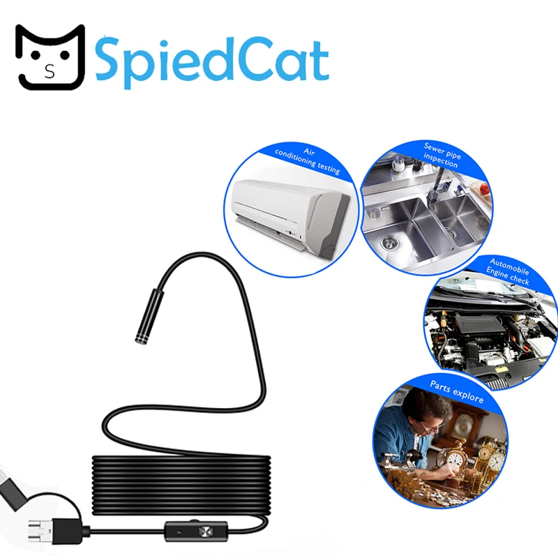

3in1 Endoscope 8mm 6LED Tpye-c Android PC USB Waterproof Endoscopio Inspection Camera with 5m Soft Hard Cable Inspection Camera
