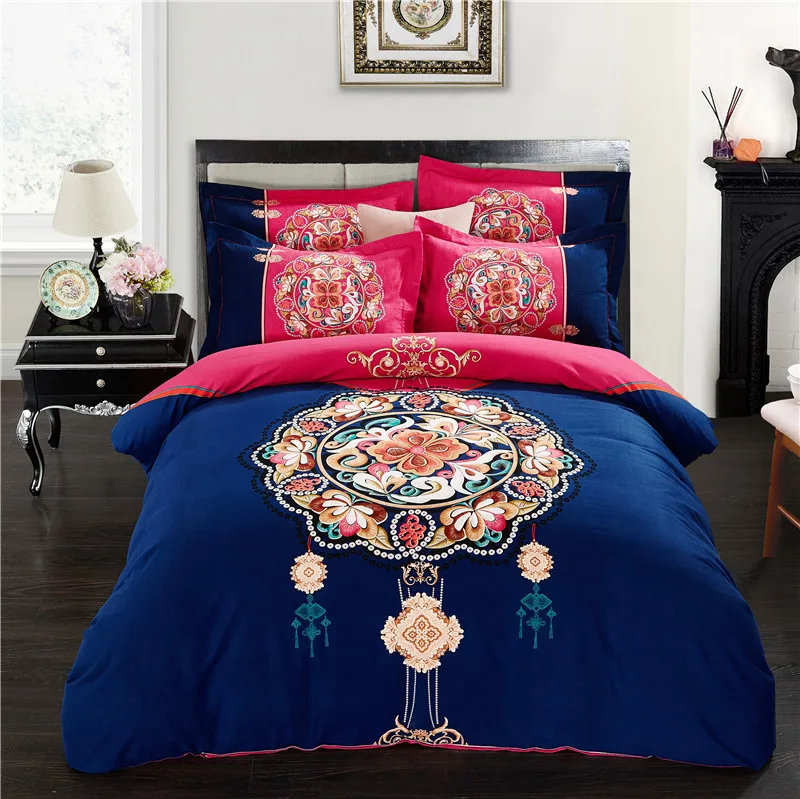 2017 بوهو الأزرق الفراش مجموعة المفرش يحدد المنسوجات المنزلية ملاءات السرير القطن حاف الغطاء شقة بالغين نوم السرير مجموعة juegos