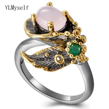 Oval Pink stone Leaf Ring Black Nickle Gold 2Tone plated Vintage Jewellery for Cocktail Party Best Jewelry rings for Women цена Oval Pink stone Leaf Ring Black Nickle Gold 2Tone plated Vintage Jewellery for Cocktail Party Best Jewelry rings for Women цены онлайн