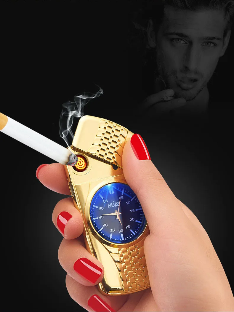 Мужские часы-сигареты, проводная зажигалка с подогревом, часы с зарядкой от USB, модные креативные зажигалки, часы из сплава цинка, мужские подарки