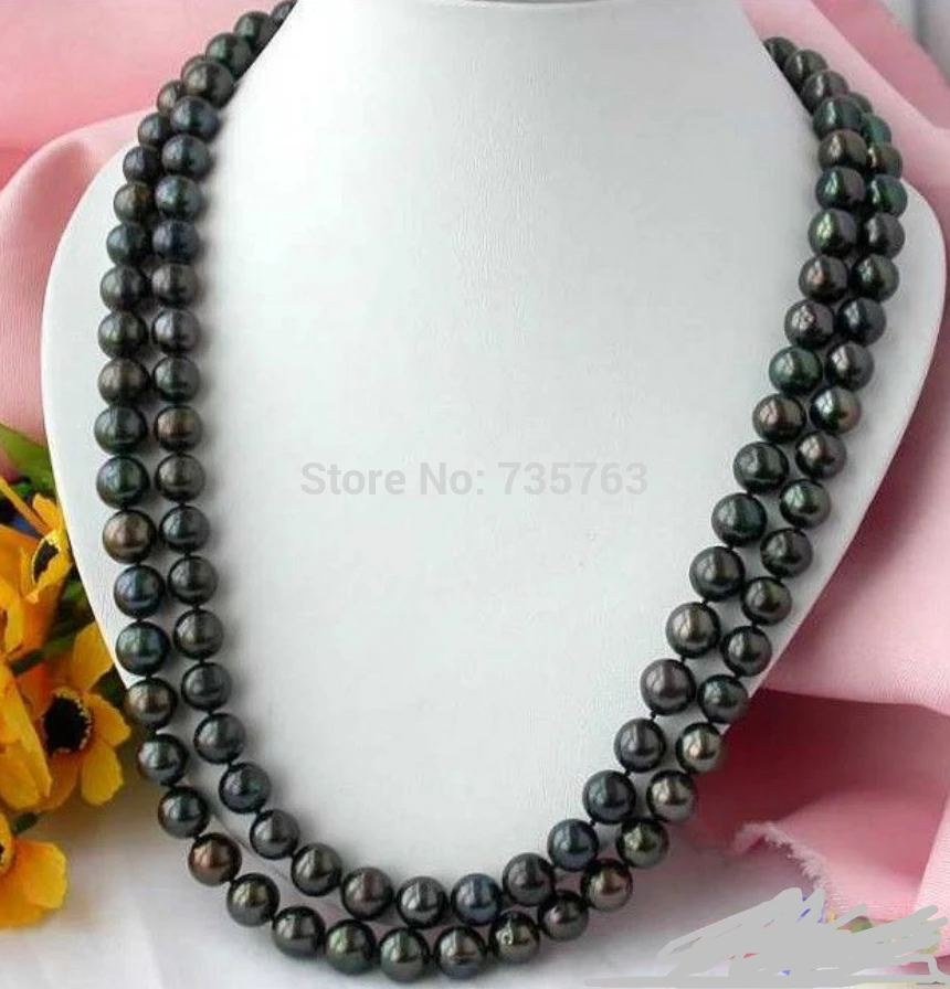 

HOT N966 2" 12MM ROUND BLACK FRESHWATER CULTURED PEARL NECKLACE
