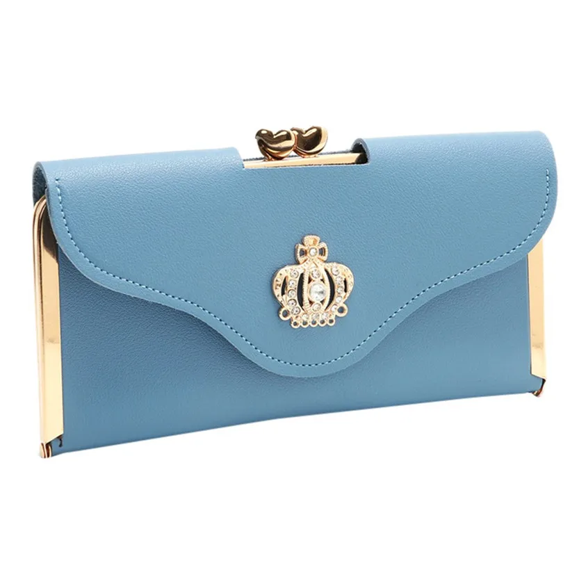 HTNBO женский кошелек длинный клатч вечерние сумки Корона Стразы сумки для мобильного телефона дамская сумка для свадьбы бриллианты мини кошелек - Цвет: Blue