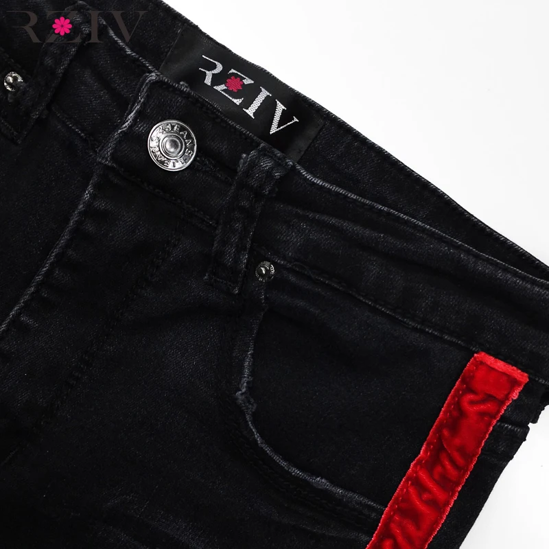 RZIV 2018 jeans woman casual stretch denim solid color stitching waist black jeans and skinny jeans trouser