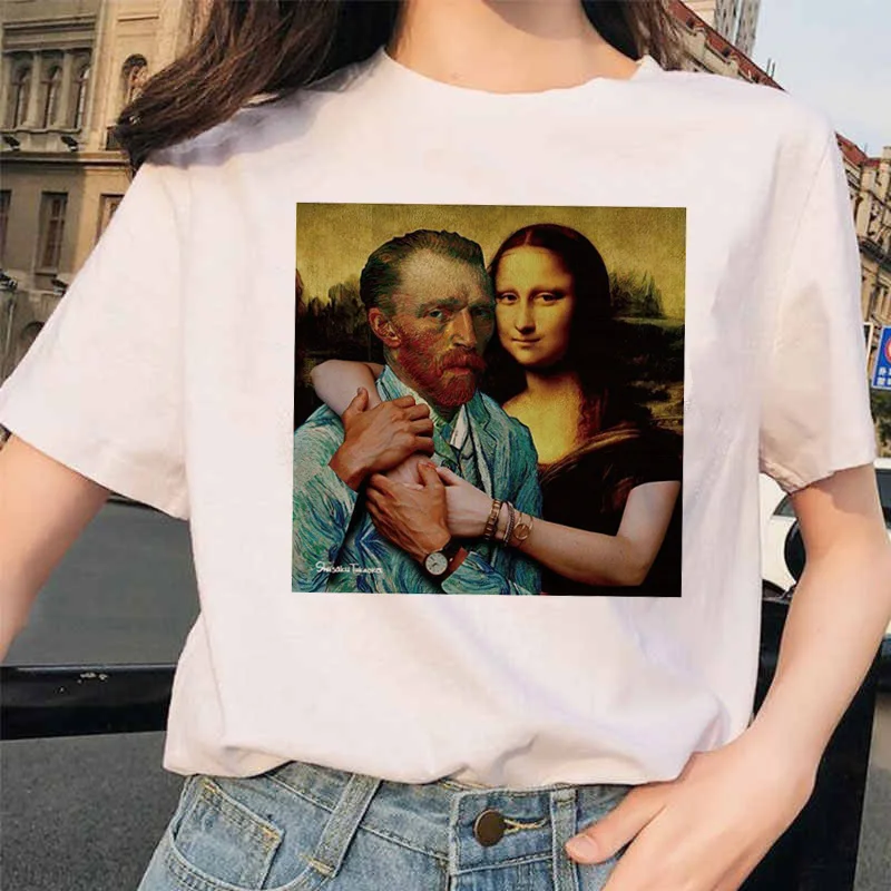 Mona Lisa футболка уличная одежда Хип Хоп Стиль повседневные друзья короткий рукав Harajuku футболки женские 90S забавные