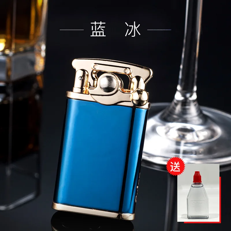 Blue Frozen Ретро Роскошный Металлический Mirro поверхность масляная Зажигалка Refiilable кнопка переключатель керосиновая Зажигалка винтажная сигарета Encendedor подарки для отца - Цвет: Blue Frozen