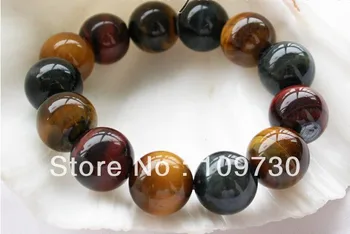 

00625 WOW 8" 16mm round blue yellow red tiger's-eye bracelet