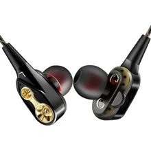 HIFI Stereo Oordopjes handsfree Bedrade Dubbele Unit Driver Super Bass In-Ear Oortelefoon met Microfoon voor Running Sport(China)
