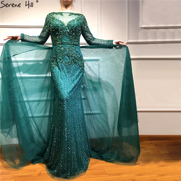 Мусульманское платье с длинным рукавом, турецкое зеленое платье русалки, вечернее платье, платье для выпускного вечера, платье для вечеринки, вечерние платья размера плюс, BLA6547 - Цвет: GREEN
