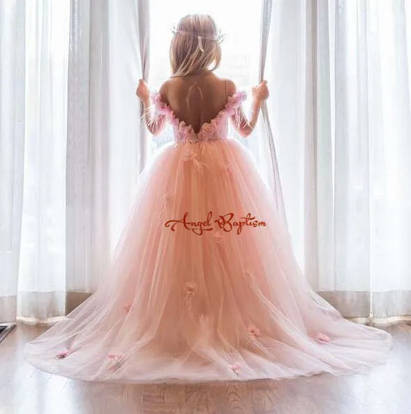 3d Цветы Румяна Розовый с плеча с длинным шлейфом цветок девушка платье с открытой спиной принцесса праздничное платье для дня рождения для фотосессии - Цвет: picture color