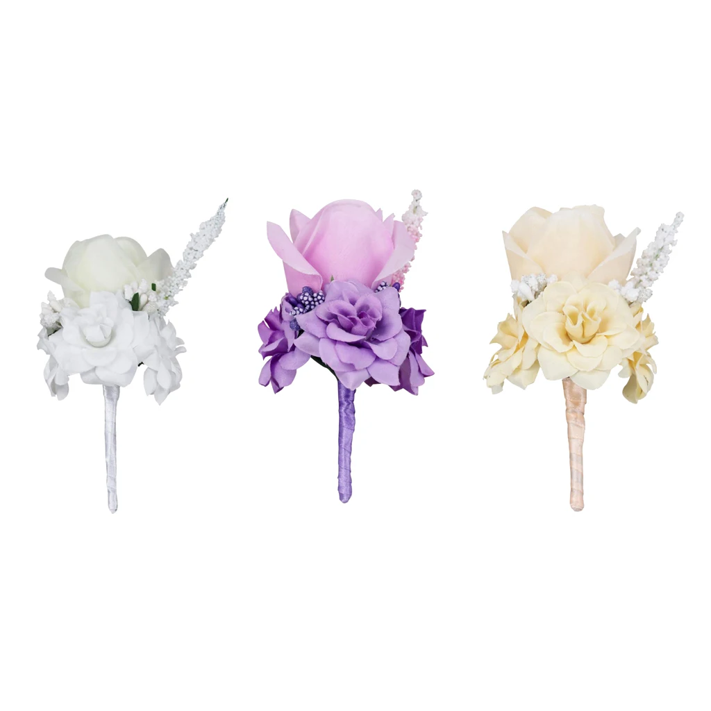 

Romantic Silk Rose Flower Boutonniere Bridal Button Hole Wedding Corsages and Boutonnieres Bridal Bouquet Prom Corsage