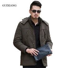 Новое поступление стиль мужчины бутик парки Бизнес Повседневная Твердые Толстая шапка Съемная мужские свободные ватным тампоном куртка Большие размеры L-6XL